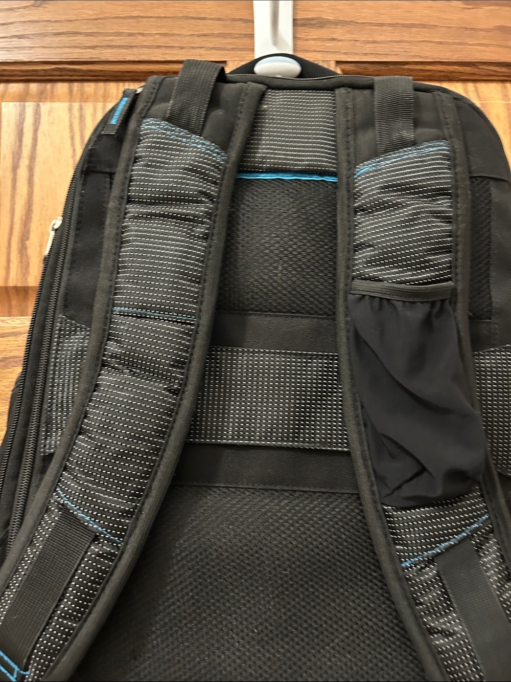Black & Teal Multi-Pocket computer Backpack with multiple pockets for storage image 4